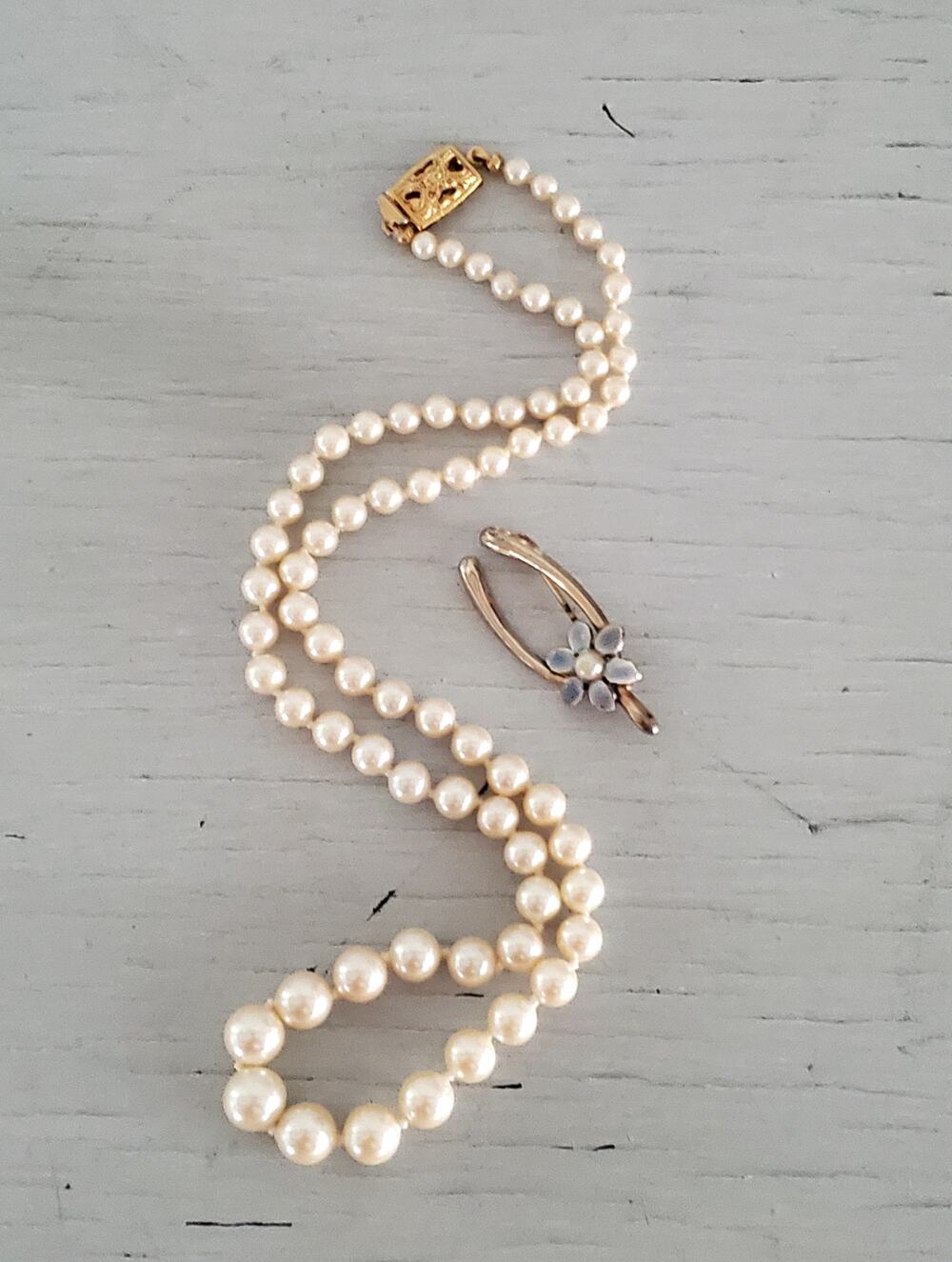 Vintage Monet Faux Graduated Pearl Necklace and Faux Pearl Wishbone Brooch Set